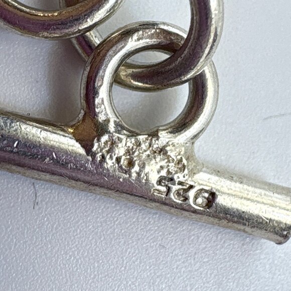 Sterling SIlver 925 Round Link Chain Bracelet Heart Tag Toggle Clasp 7.5" Length - Picture 5 of 10